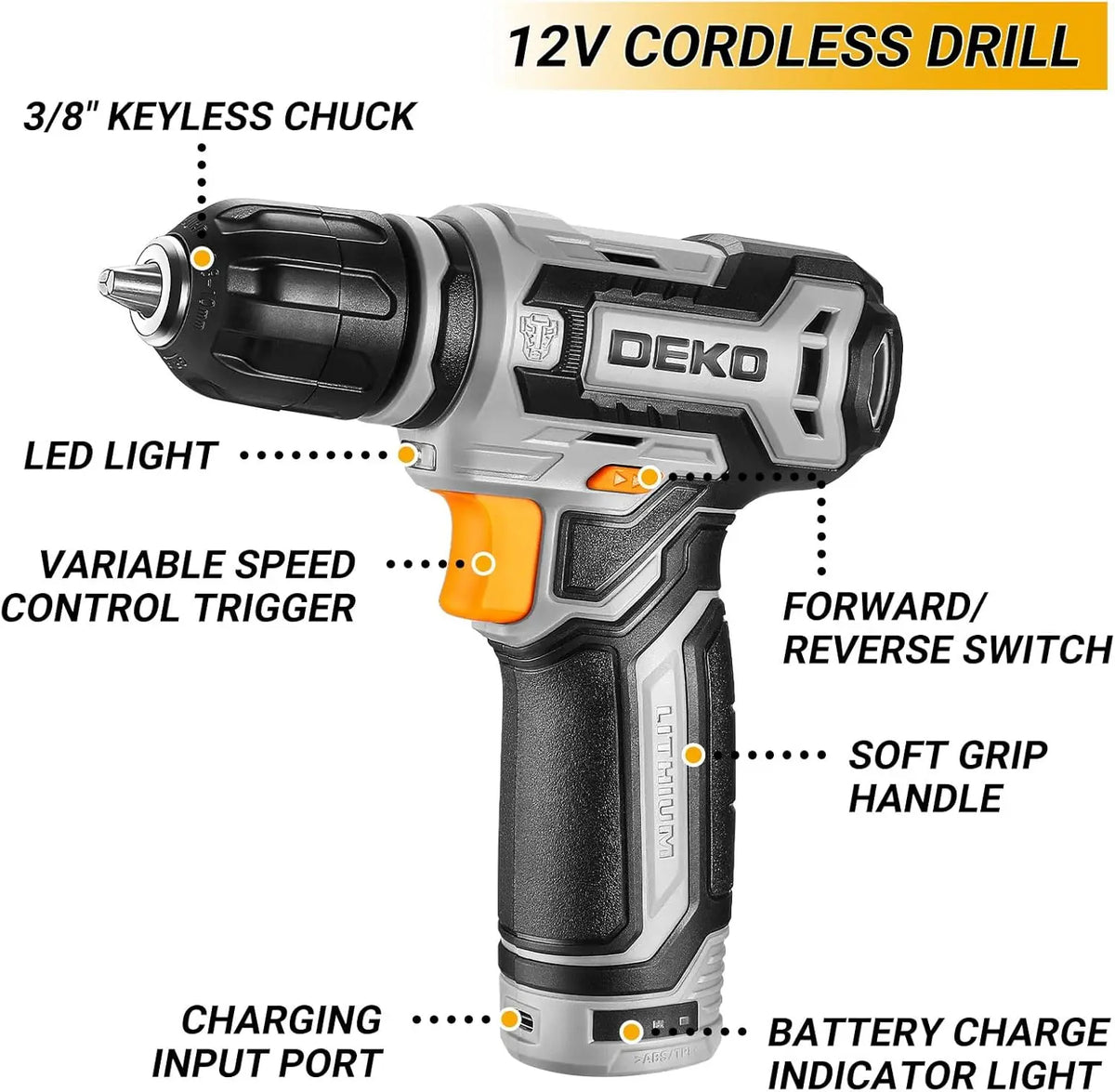 DEKO Cordless Drill and Home Repair Tool Box Set