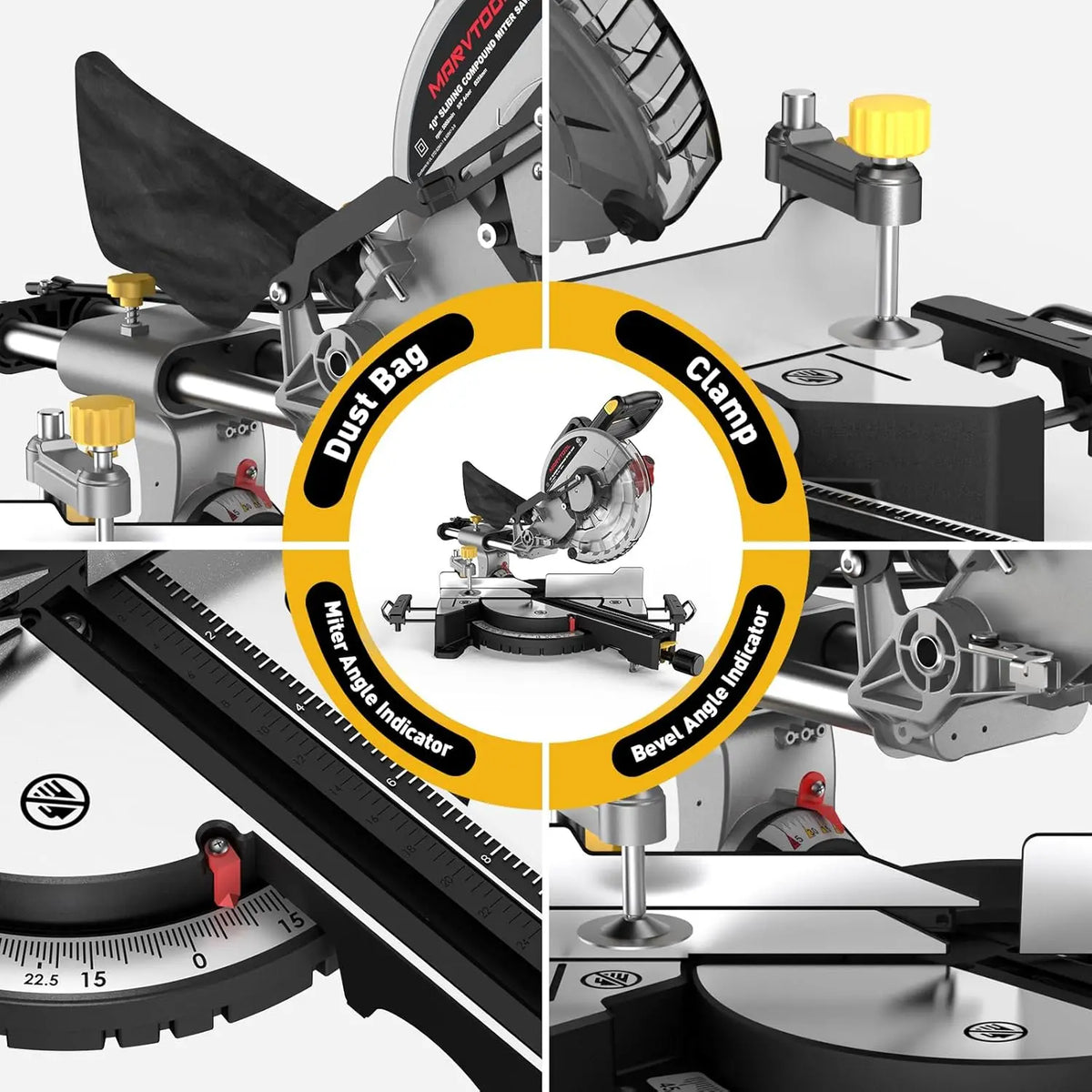 Marvtool Sliding Compound Miter Saw Dual Bevel Precision Cutter
