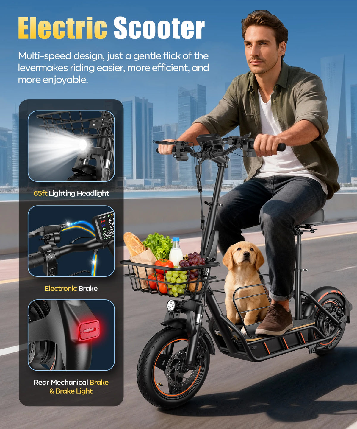 Freeboy H14 Foldable Electric Scooter With Dual Disc Brakes And Seat