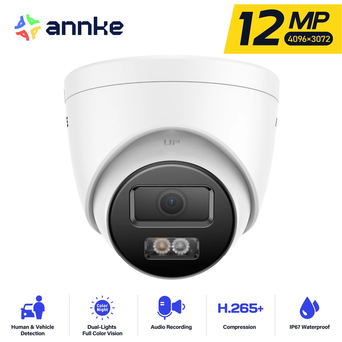 Annke 12MP Outdoor PoE Security Camera Featuring Dual Light IP67