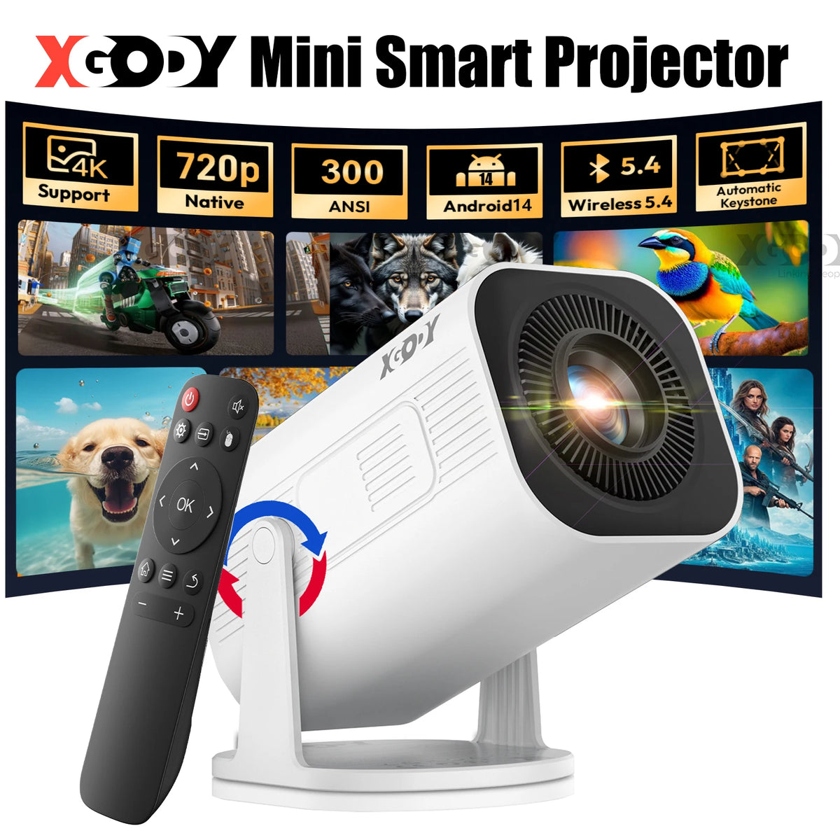 XGODY Gimbal 3 Pro Mini Smart Projector 720P Native