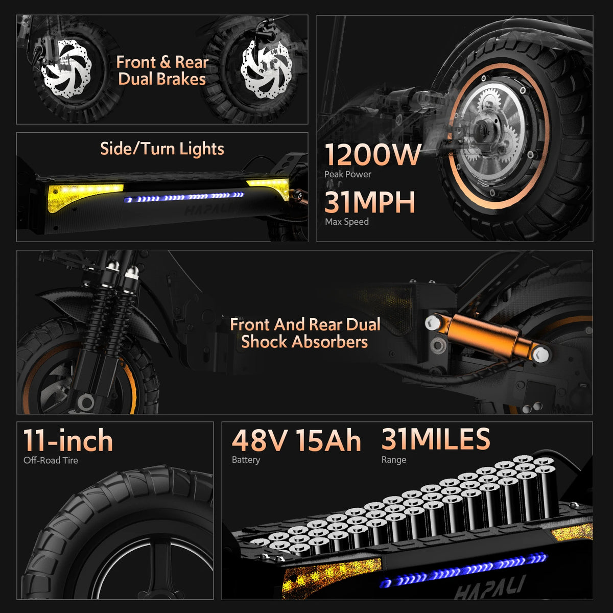 Osboo 1200W Off-Road Electric Scooter 31 Miles All Terrain Range