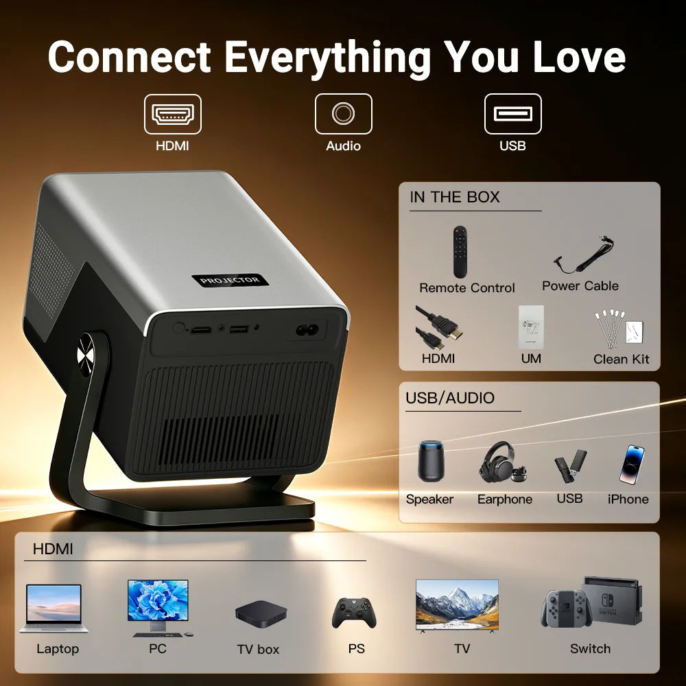 LynCast 1080P Auto Focus Smart Projector With Wireless Audio