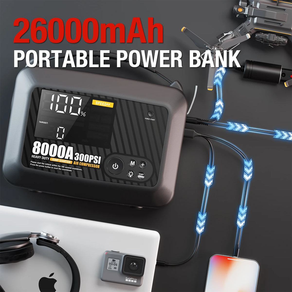 AdoreTrip 8000A Heavy Duty Car Jump Starter With Air Pump