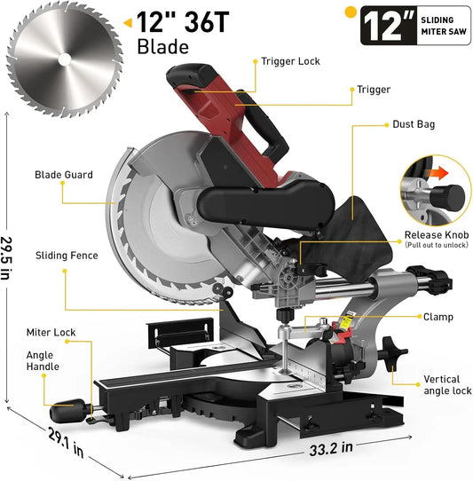 Marvtool Sliding Compound Miter Saw Dual Bevel Precision Cutter