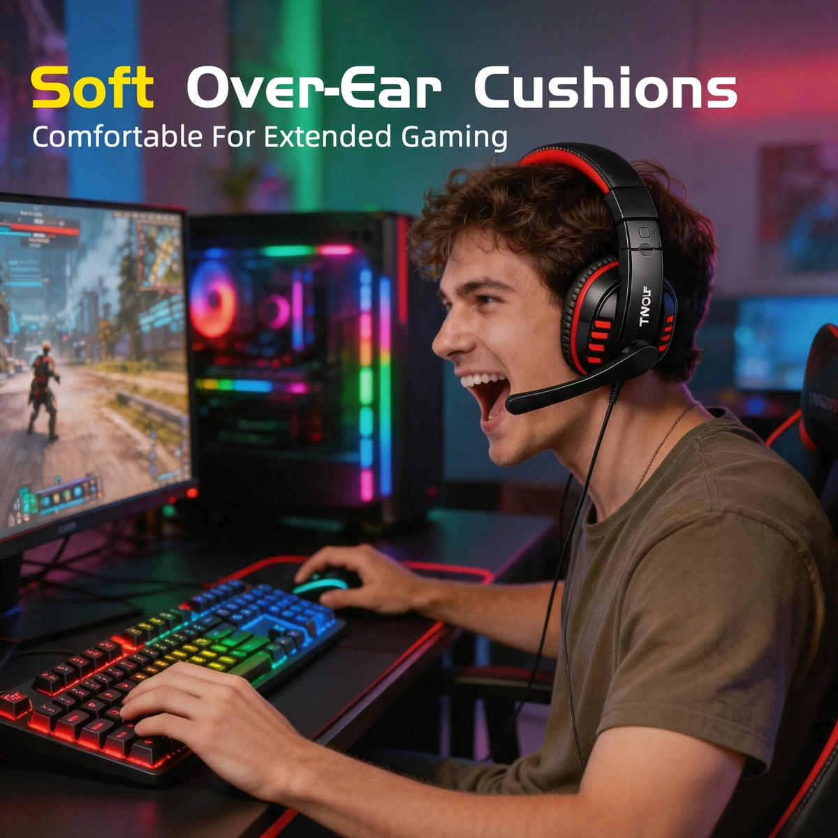 Twolf Wired Rgb Gaming Keyboard Mouse Headset Pc Combo Set