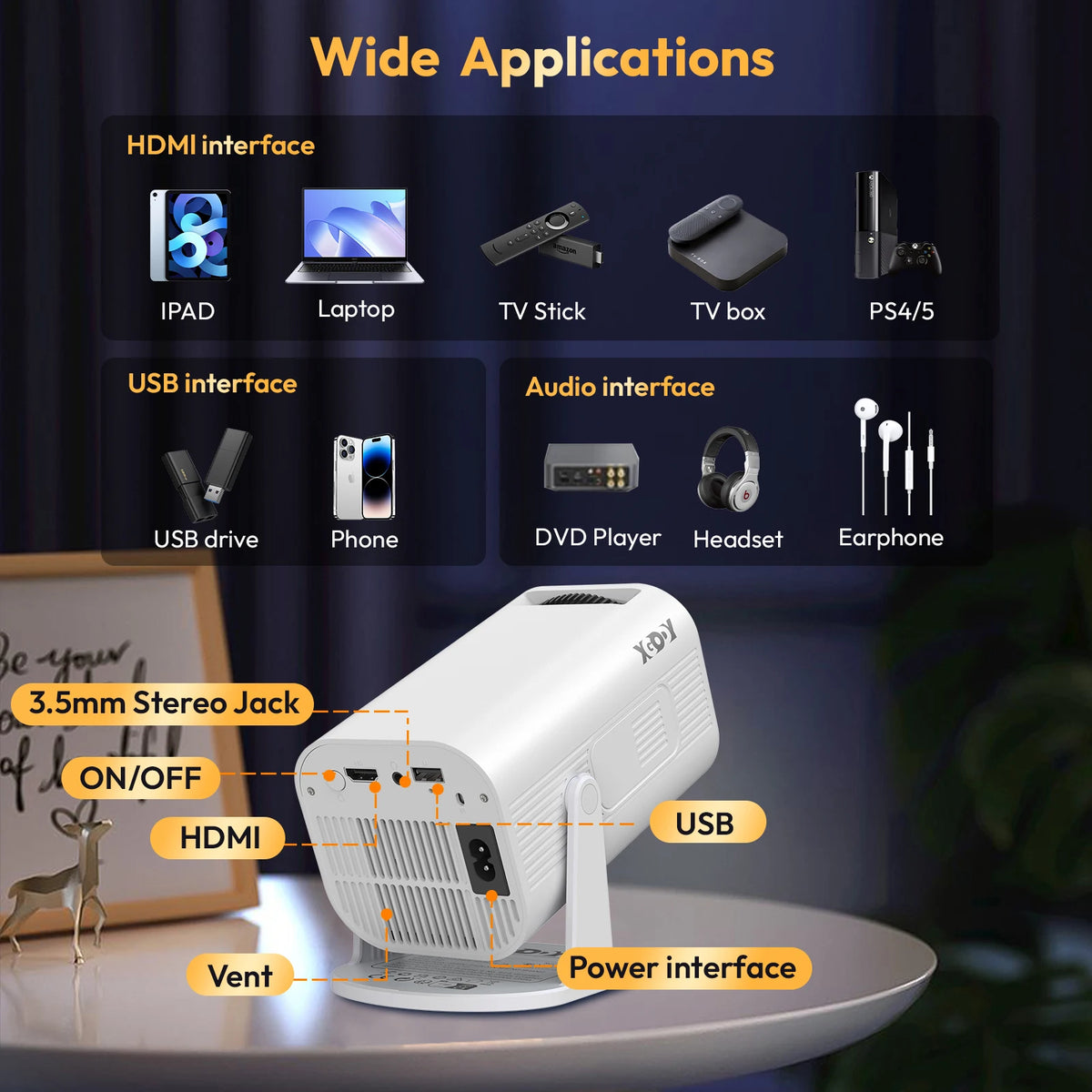 XGODY Gimbal 3 Pro Mini Smart Projector 720P Native