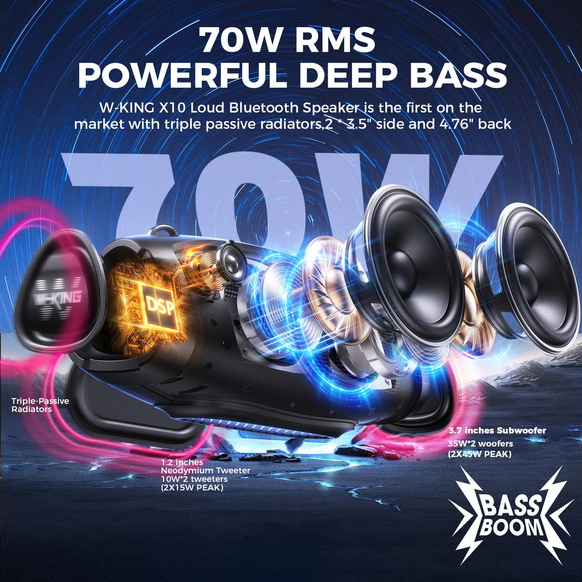 W-King X10 Portable Bluetooth Speaker With Powerful Deep Bass