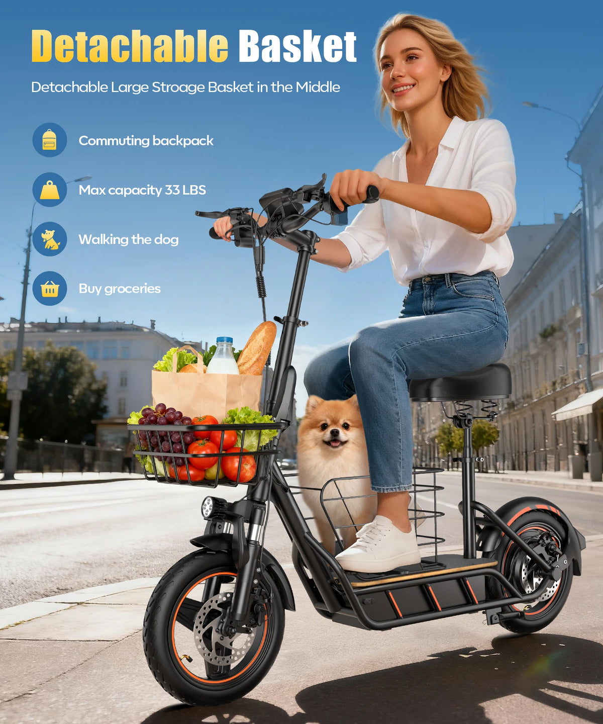 Freeboy H14 Foldable Electric Scooter With Dual Disc Brakes And Seat