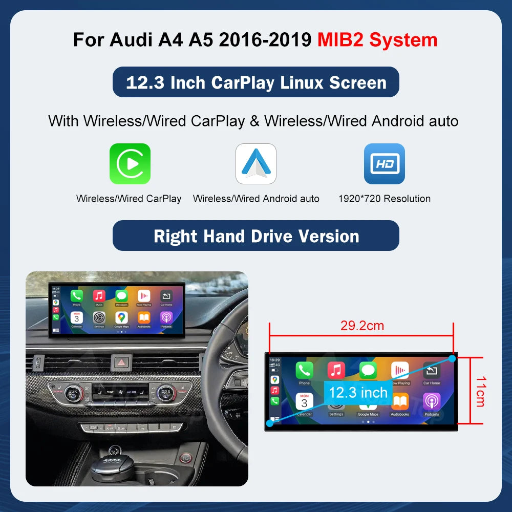 Road Top Wireless Carplay Android Auto Touchscreen Display For Audi