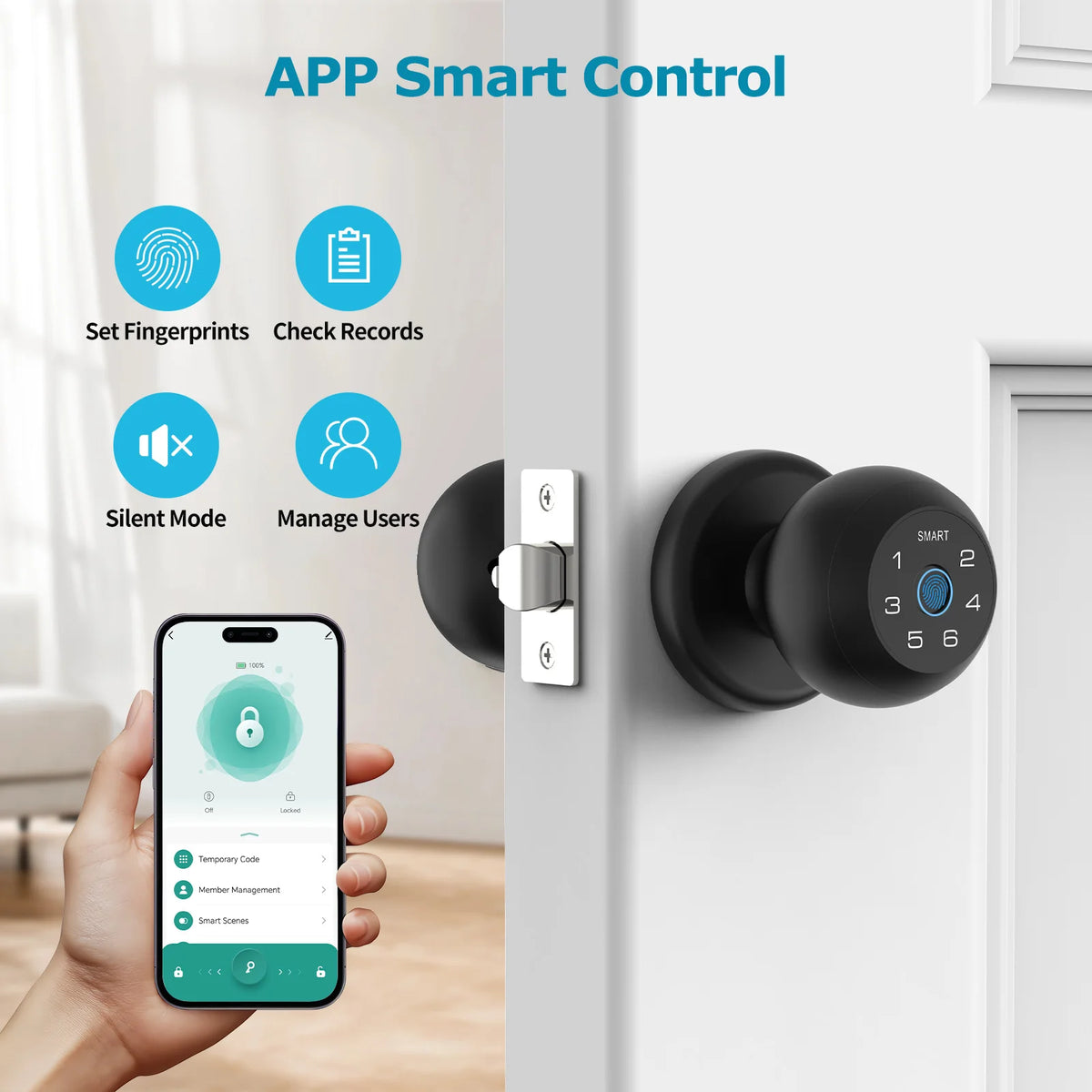 Viladepot Ball Shaped Smart Lock Fingerprint App Control Keypad