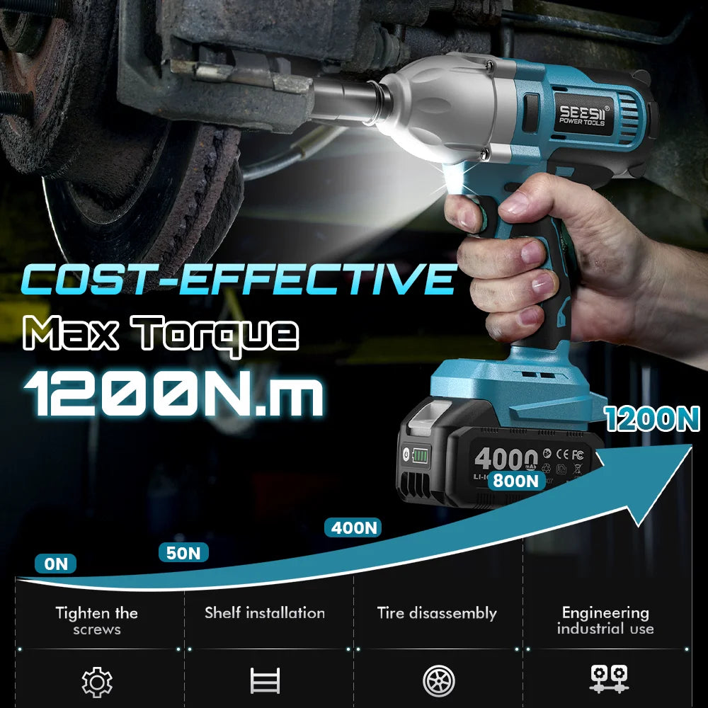 Seesii Brushless Cordless Impact Wrench High Torque Kit