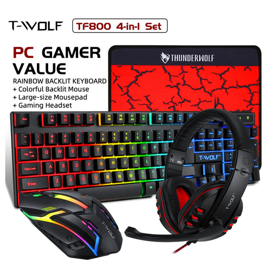 Twolf Wired Rgb Gaming Keyboard Mouse Headset Pc Combo Set