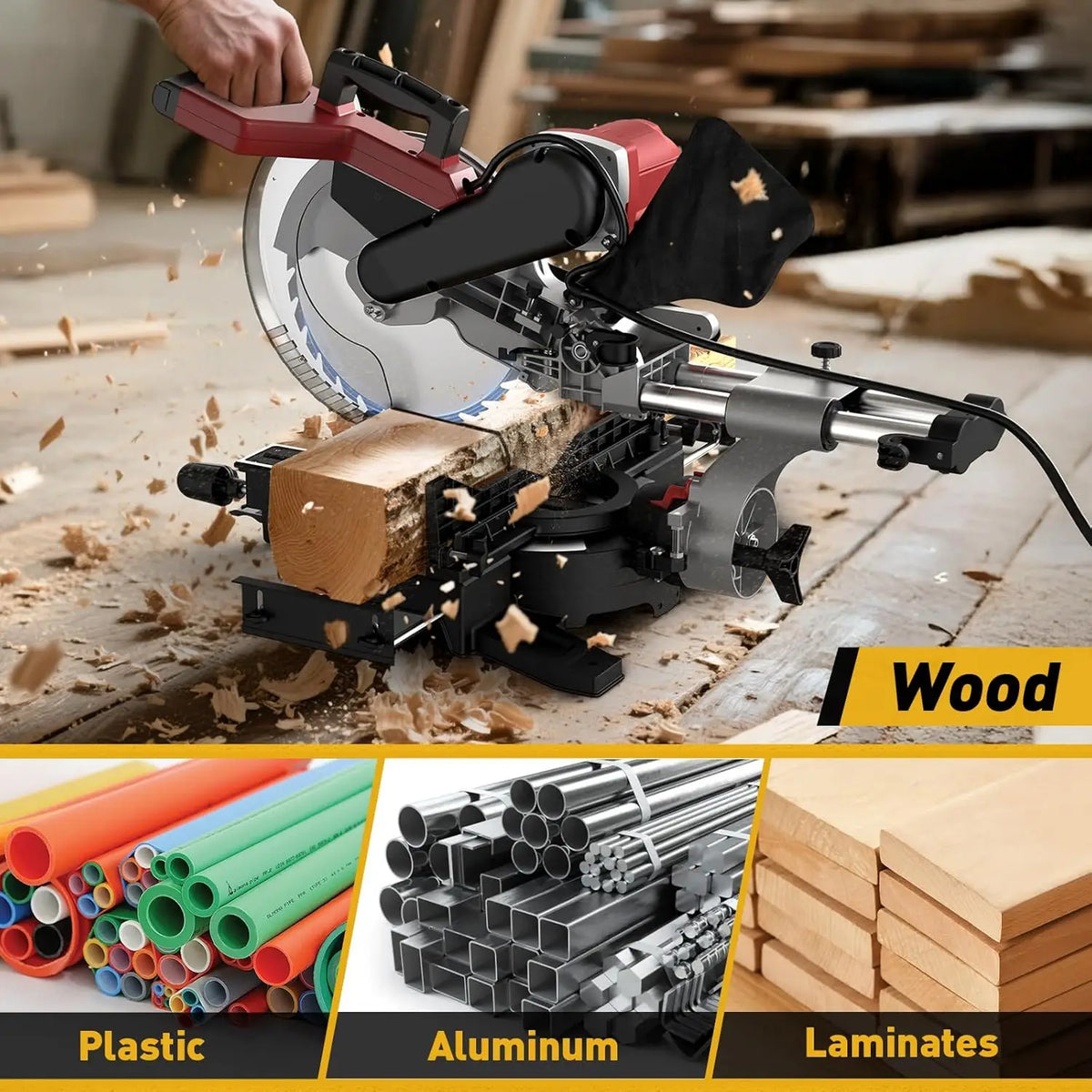 Marvtool Sliding Compound Miter Saw Dual Bevel Precision Cutter