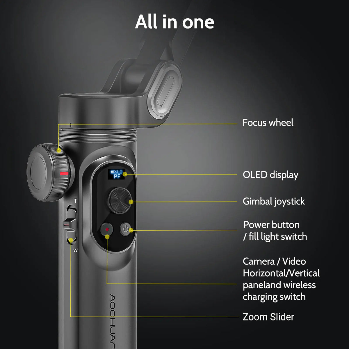 AoChuan 3 Axis Gimbal with RGB Fill Light Face Tracking