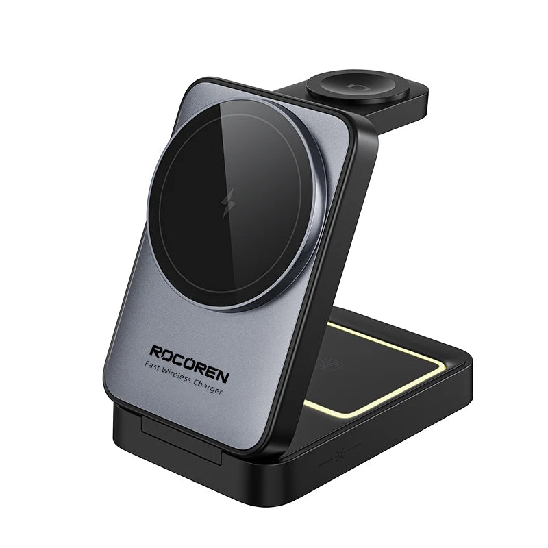 Rocoren 15W Magnetic 3 In 1 Wireless Charger For Apple Devices