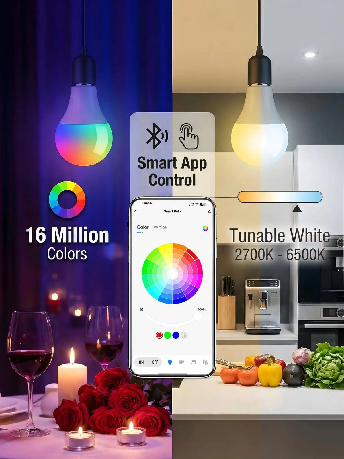 Tuaaryii Smart LED Bulbs With Music Rhythm And Remote Control