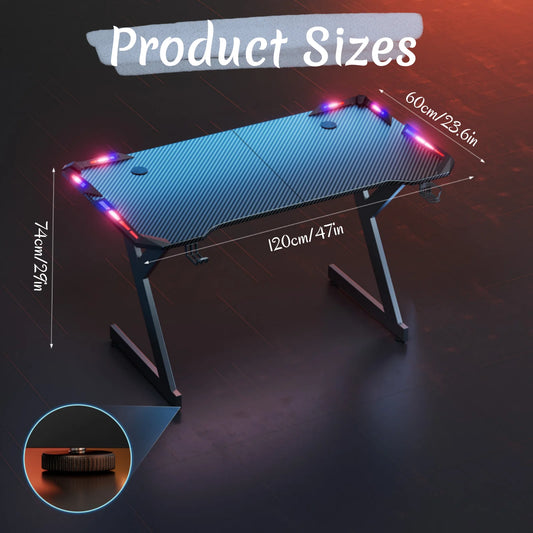 FRODROVIA Ergonomic Y Shaped Gaming Desk With RGB LED Lights