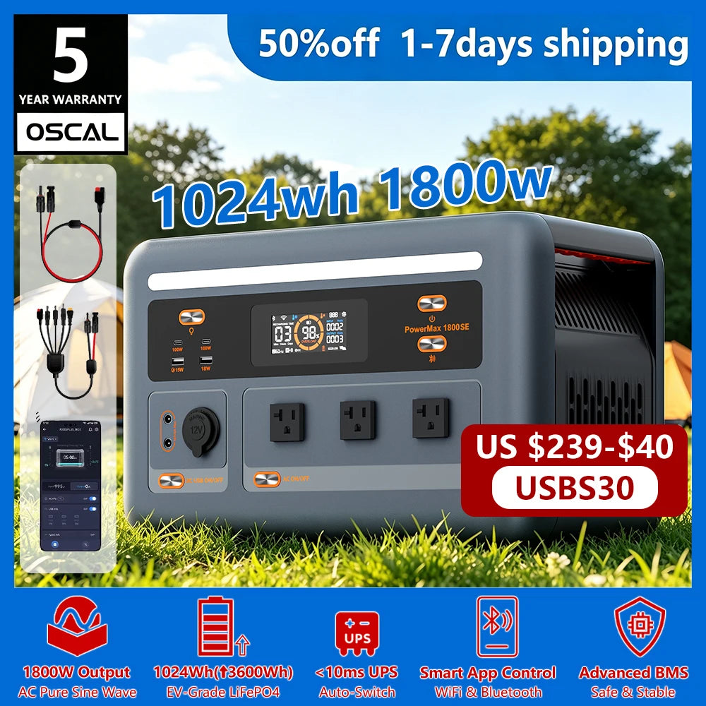 OSCAL PowerMax 1800SE 1024Wh LiFePO4 Portable Power Station