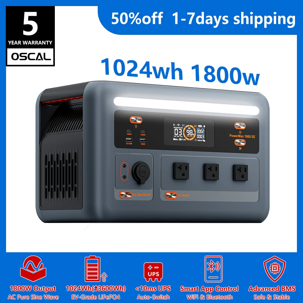 OSCAL PowerMax 1800SE 1024Wh LiFePO4 Portable Power Station