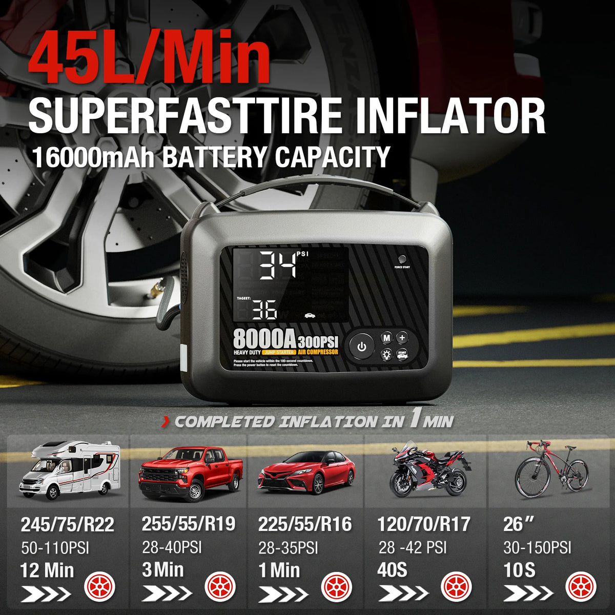 AdoreTrip 8000A Heavy Duty Car Jump Starter With Air Pump