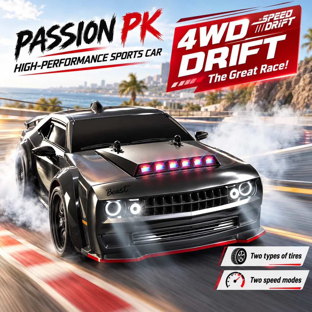 ZNLYRION SG216MAX 4WD Brushless RC Drift Car With LED Lights