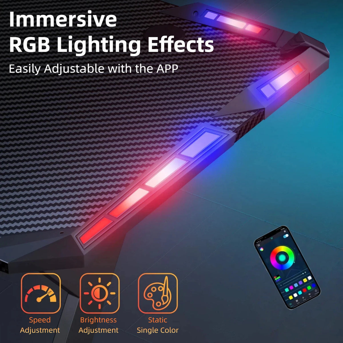 FRODROVIA Ergonomic Y Shaped Gaming Desk With RGB LED Lights