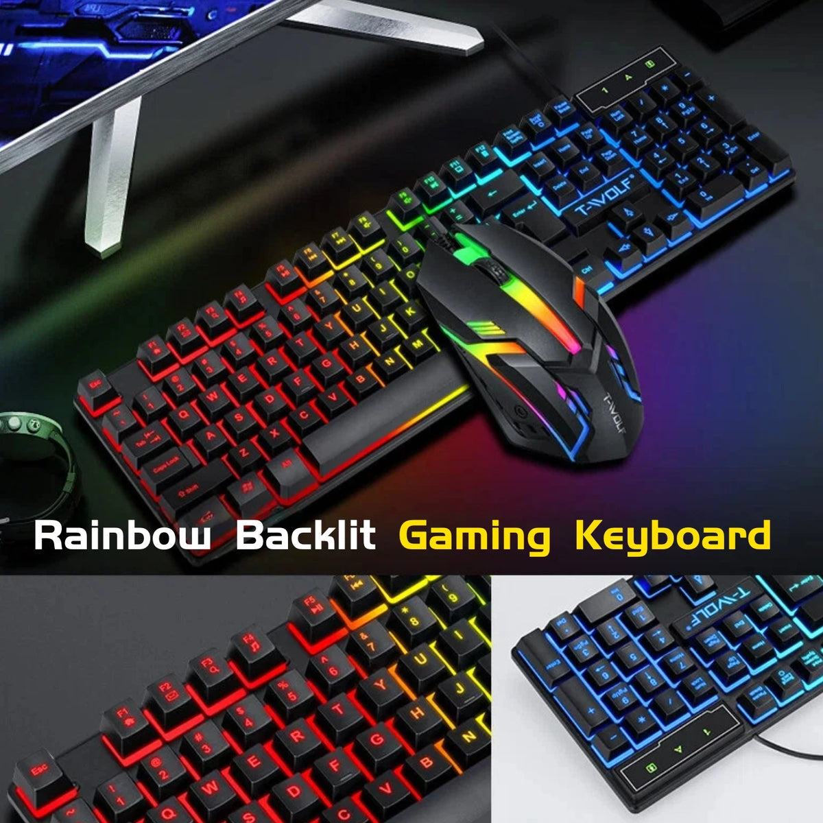 Twolf Wired Rgb Gaming Keyboard Mouse Headset Pc Combo Set