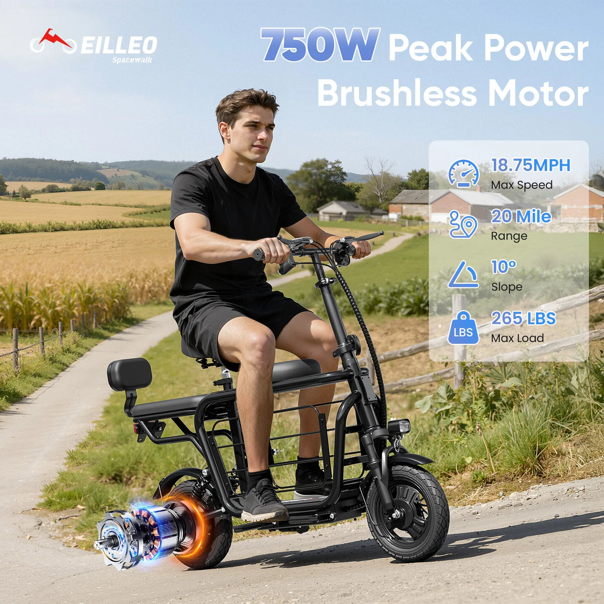 Eilleo Spacewalk Foldable Electric Scooter With Seat And Basket