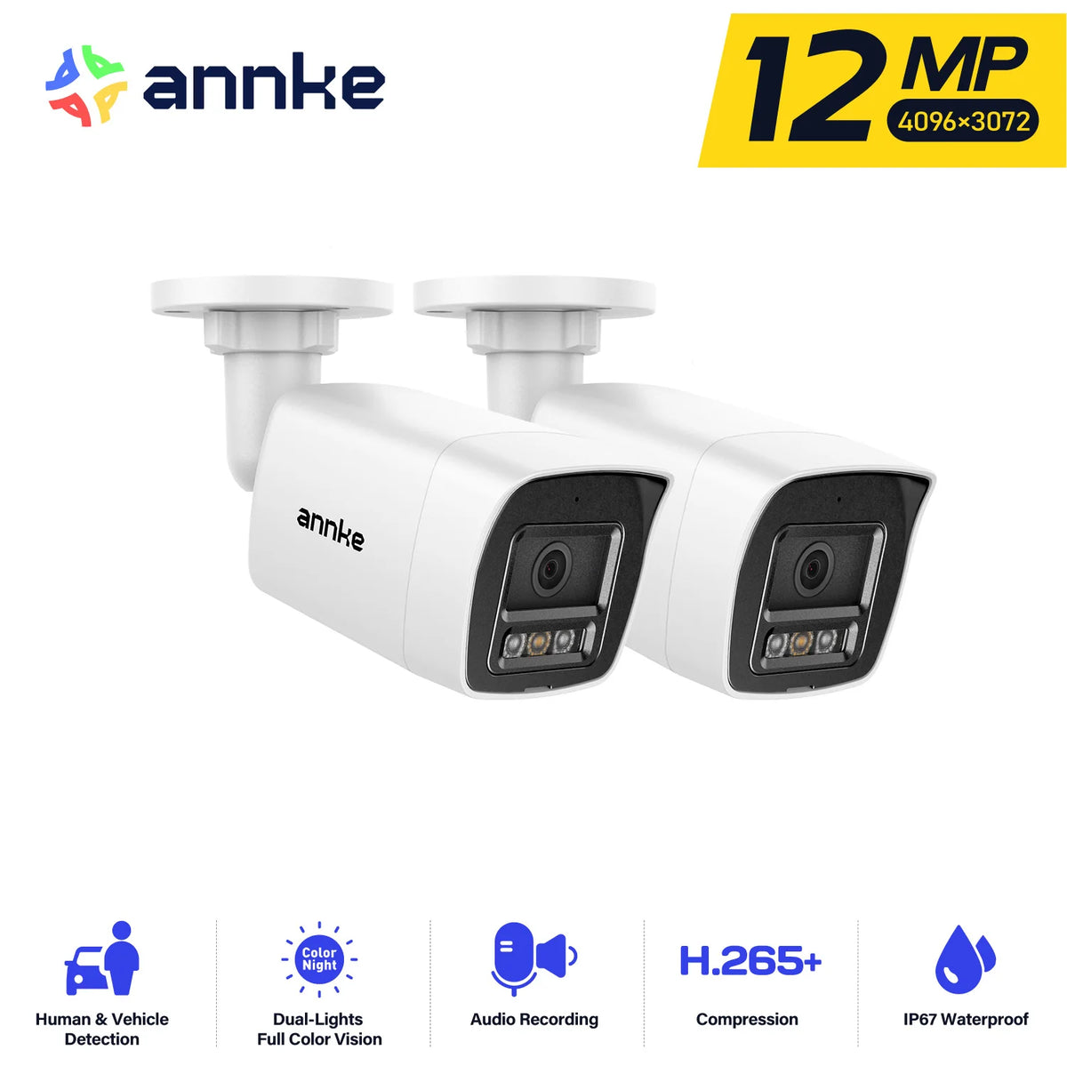 Annke 12MP Outdoor PoE Security Camera Featuring Dual Light IP67