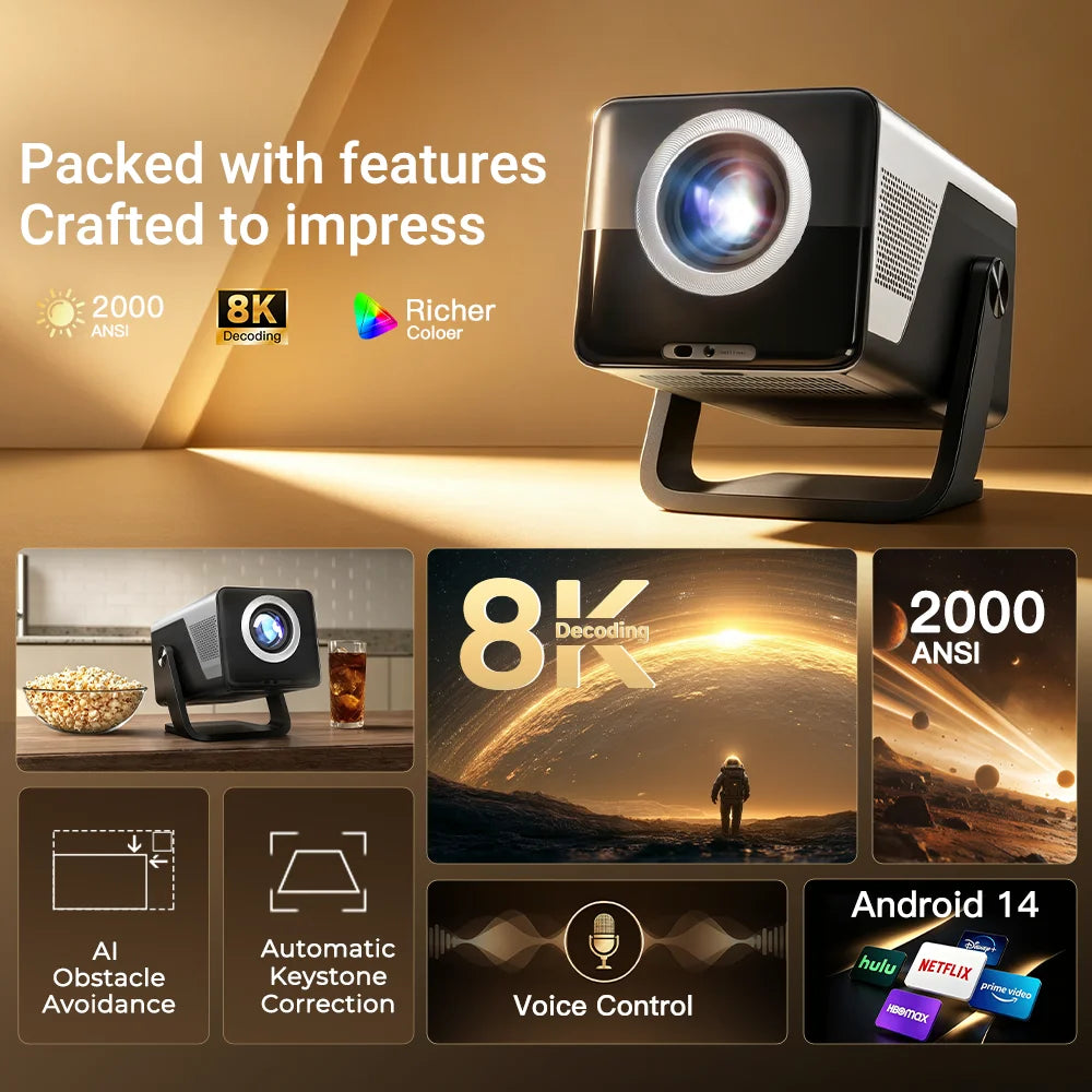 LynCast 1080P Auto Focus Smart Projector With Wireless Audio